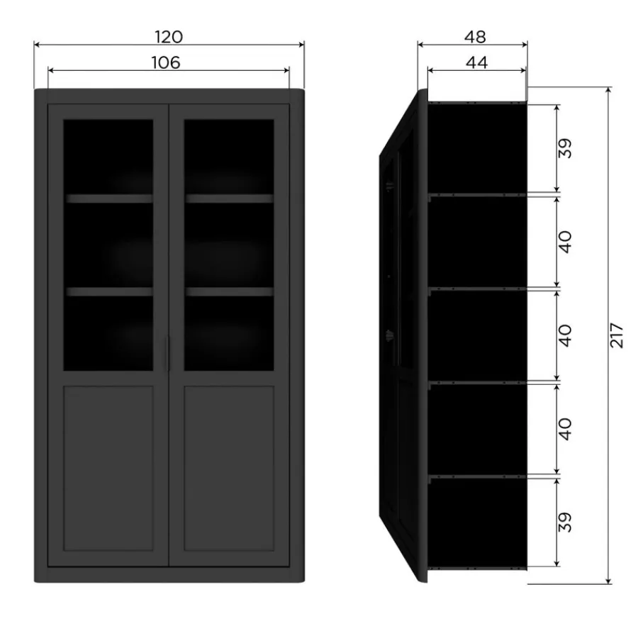 Buffetkasten|Vitrinekasten<WOOOD Buffetkast Gunnar Zwart - 120x217x48 cm