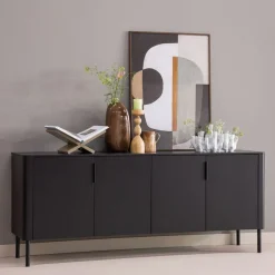 Dressoirs<WOOOD Dressoir Gunnar Zwart - 201x85x44 cm