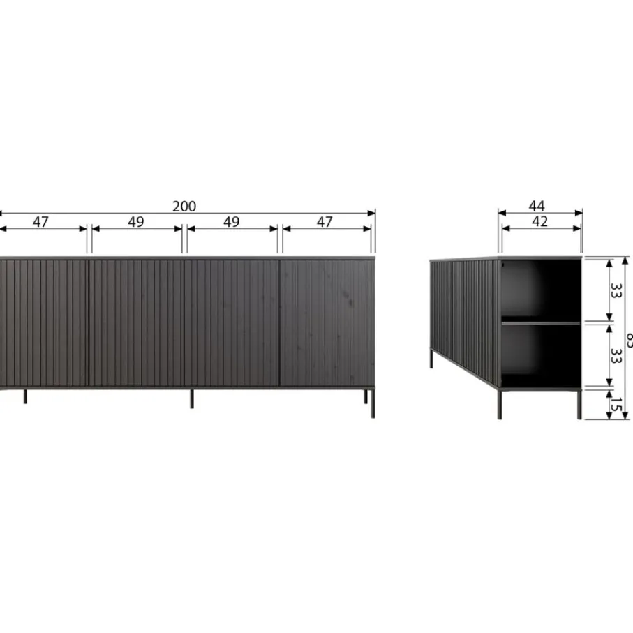 Dressoirs<WOOOD Dressoir New Gravure Zwart - 200x85x46 cm