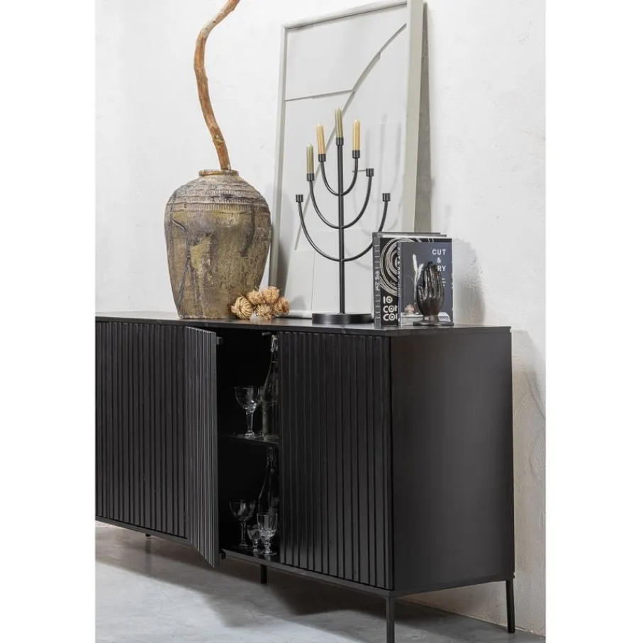 Dressoirs<WOOOD Dressoir New Gravure Zwart - 200x85x46 cm