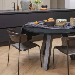 Eettafels<WOOOD Eettafel Rhonda Zwart - Ø 129 cm