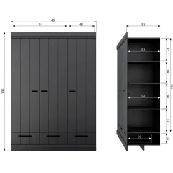 Kledingkasten<WOOOD Kledingkast Connect Zwart - 140x195x53 cm