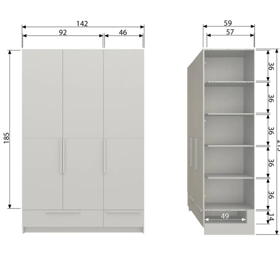 Kledingkasten<WOOOD Kledingkast Pure Dust - 142x215x60 cm