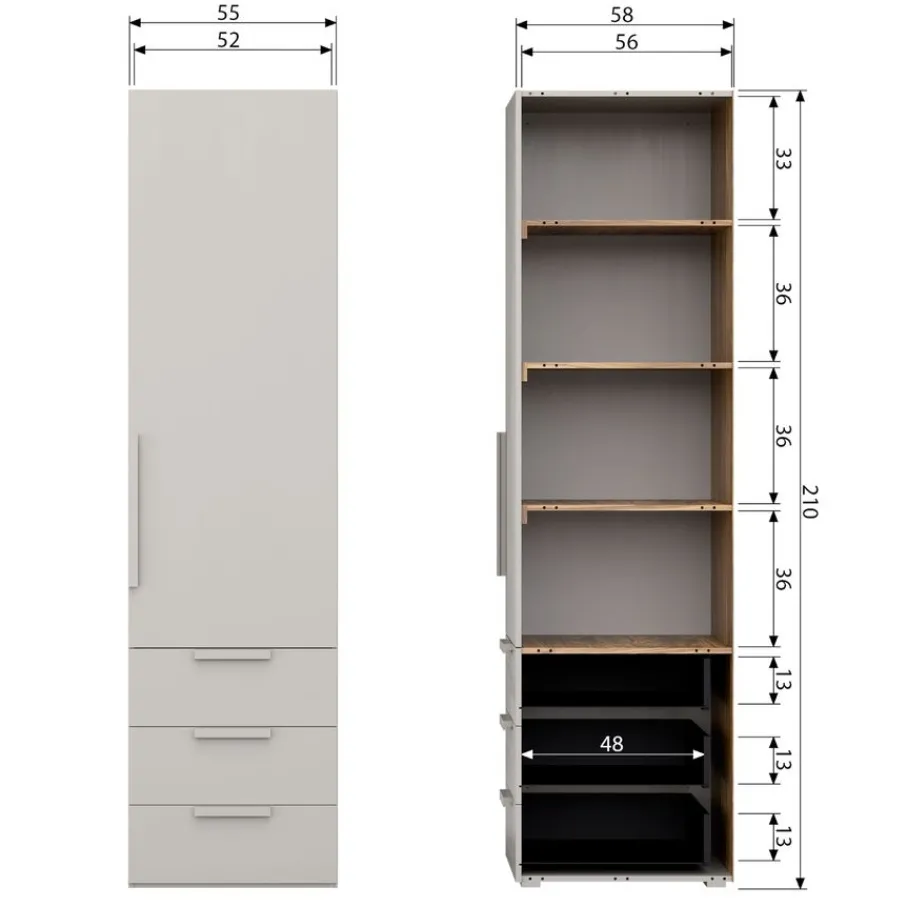 Kledingkasten<WOOOD Kledingkast Rens Grijs - 55x210x58 cm