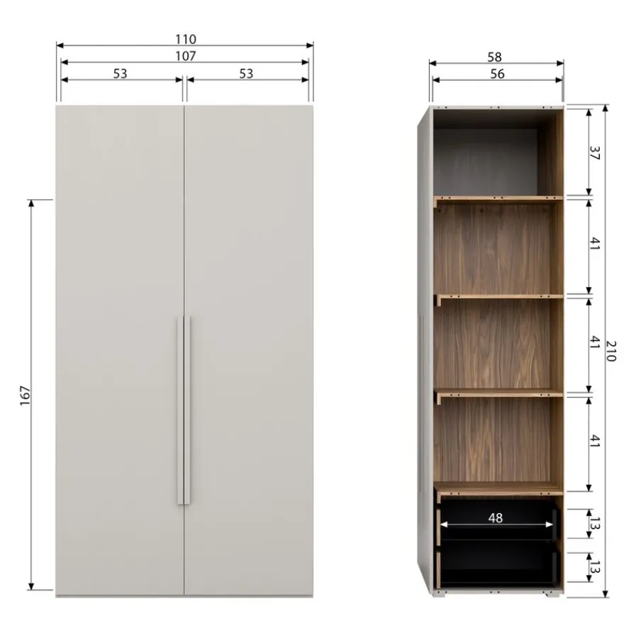Kledingkasten<WOOOD Kledingkast Rens Grijs - 110x210x58 cm