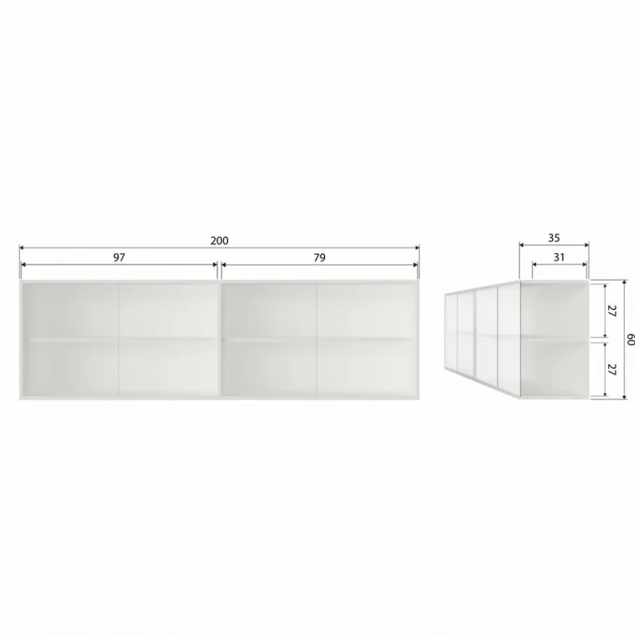 Wandkasten<WOOOD Opzetkast Klink Mist - 200x60x35 cm