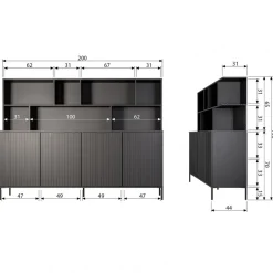 Wandkasten<WOOOD Opzetkast New Gravure Dust - 200x65x30 cm