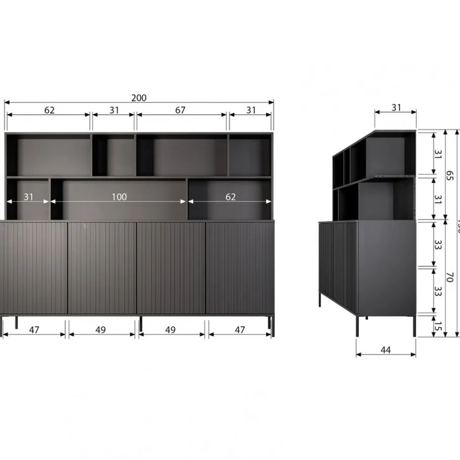 Wandkasten<WOOOD Opzetkast New Gravure Dust - 200x65x30 cm