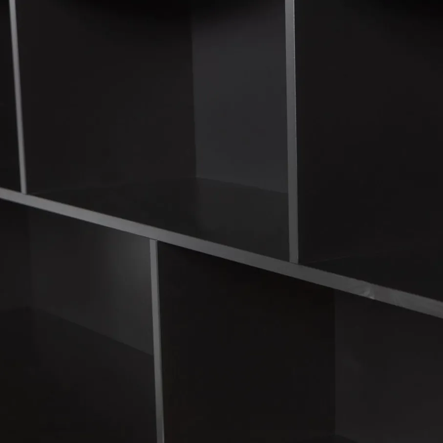 Wandkasten<WOOOD Opzetkast New Gravure Zwart - 200x65x30 cm
