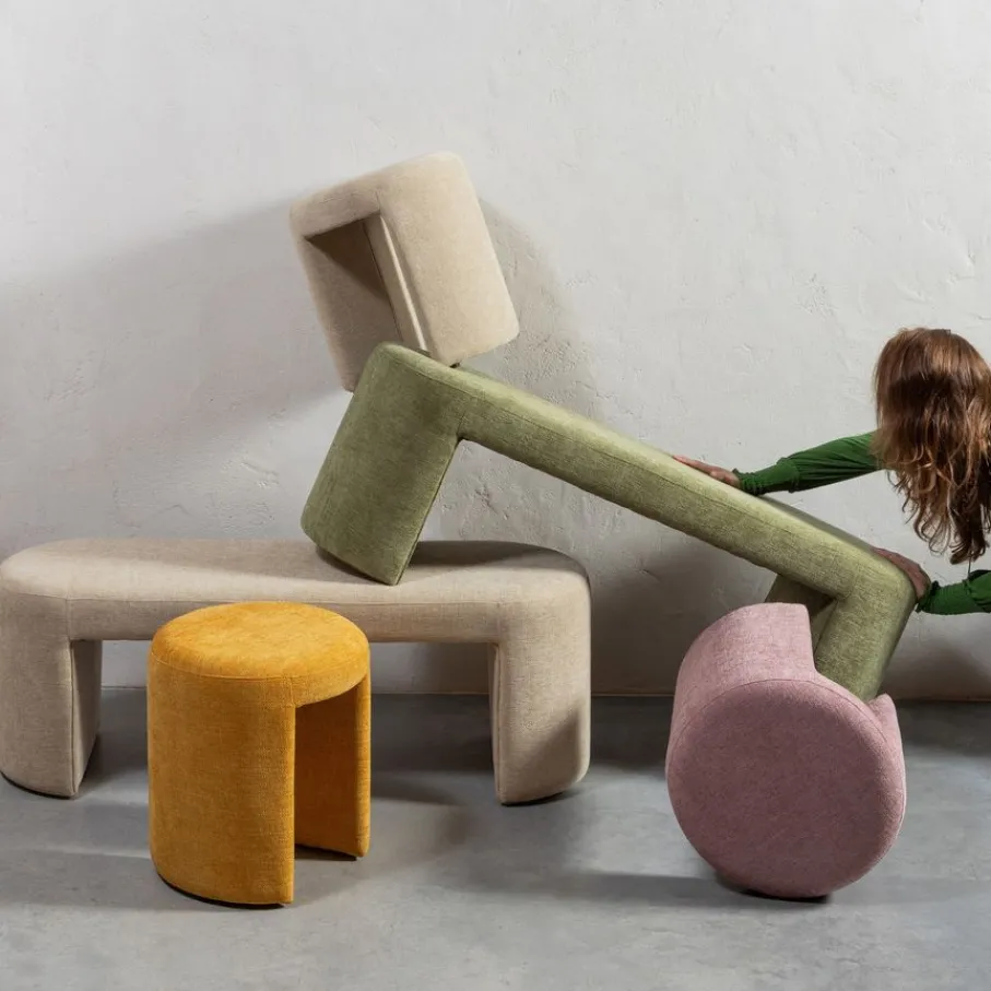 Poefs & Krukjes<WOOOD Poef Charlie Beige - Ø 45 cm