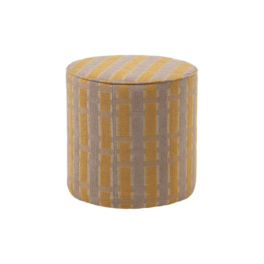 Poefs & Krukjes<WOOOD Poef Sarli Taupe / Geel - Ø 46 cm