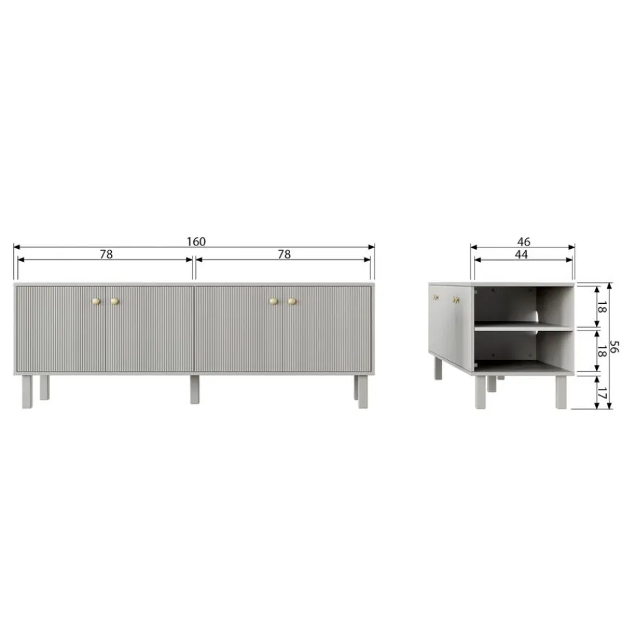 Tv-Meubels<WOOOD TV-meubel Madu Grijs - 160x56x46 cm