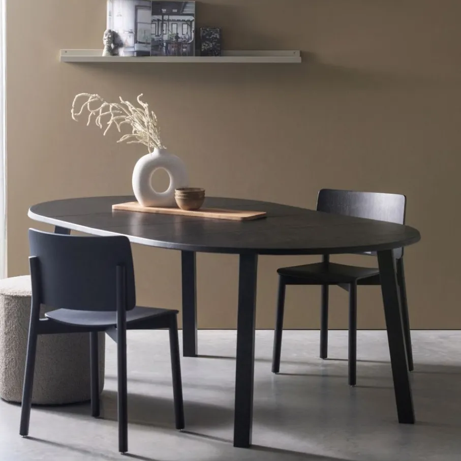 Eettafels<WOOOD Uitschuifbare Eettafel Lange Jan Zwart - 120/160/200x120 cm