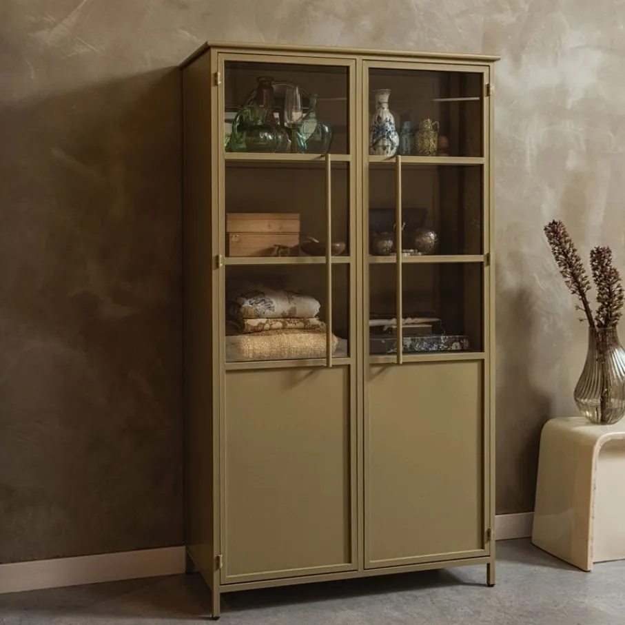 Buffetkasten|Vitrinekasten<WOOOD Vitrinekast Exhibit Khaki - 99x170x44 cm