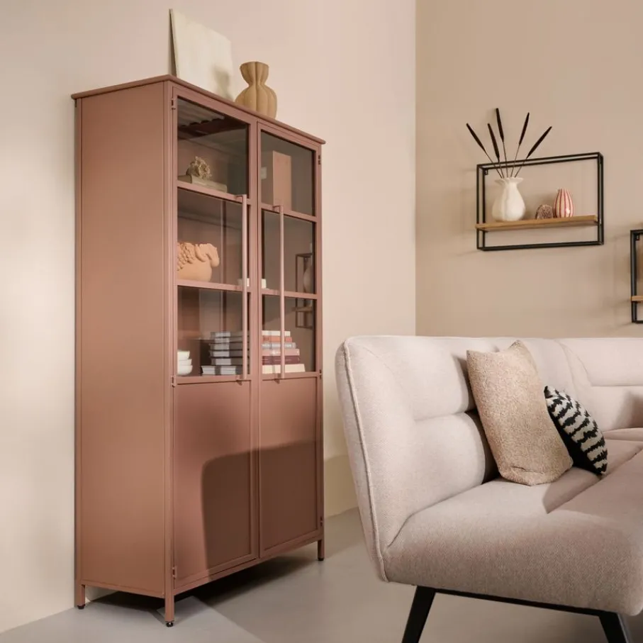 Buffetkasten|Wandkasten<WOOOD Vitrinekast Exhibit Tan - 99x170x44 cm