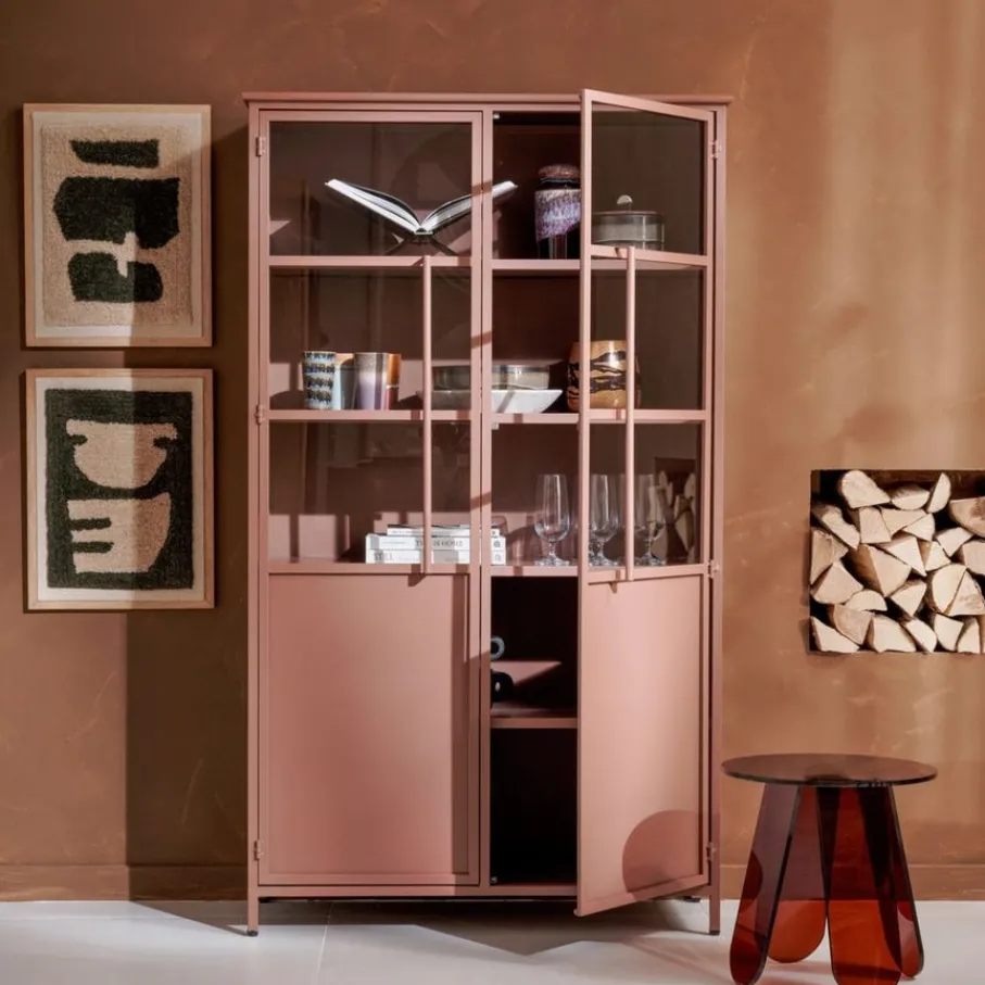 Buffetkasten|Wandkasten<WOOOD Vitrinekast Exhibit Tan - 99x170x44 cm