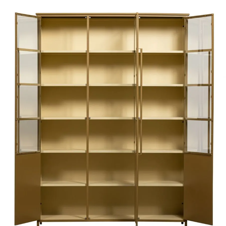 Buffetkasten|Vitrinekasten<WOOOD Vitrinekast Exhibit XL Honinggeel - 142x200x44 cm