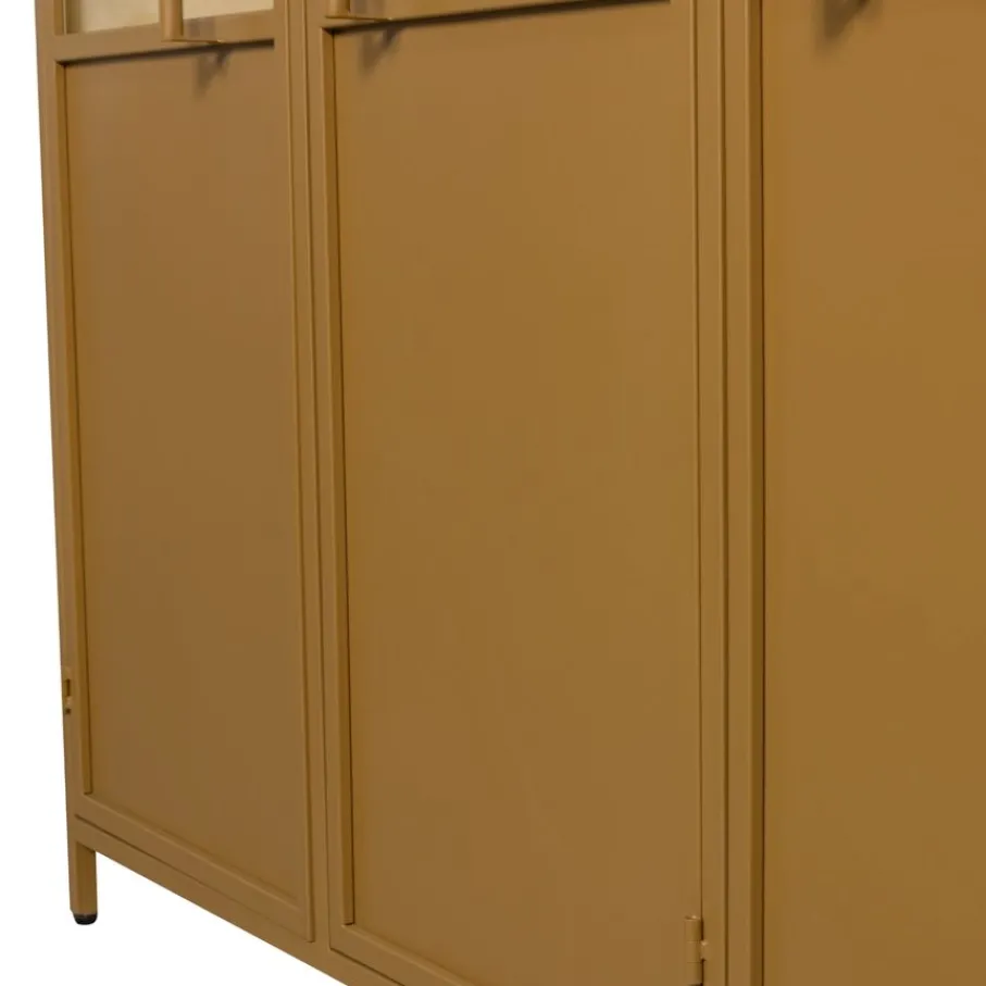 Buffetkasten|Vitrinekasten<WOOOD Vitrinekast Exhibit XL Honinggeel - 142x200x44 cm