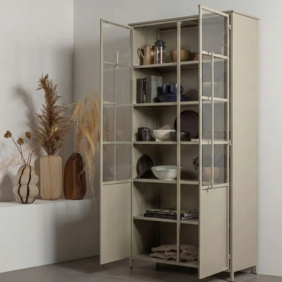 Buffetkasten|Vitrinekasten<WOOOD Vitrinekast Exhibit XL Zand - 99x200x44 cm