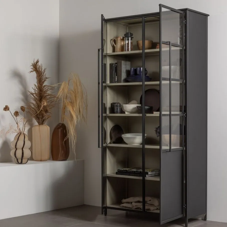 Buffetkasten|Wandkasten<WOOOD Vitrinekast Exhibit XL Zwart - 99x200x44 cm