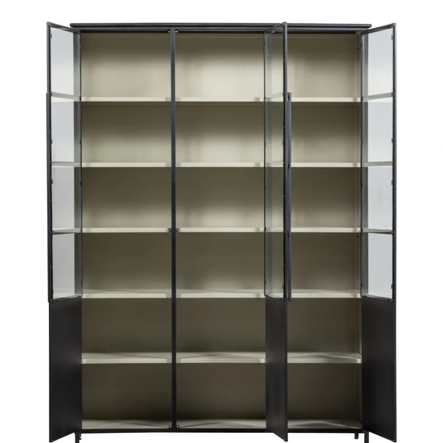 Buffetkasten|Vitrinekasten<WOOOD Vitrinekast Exhibit XL Zwart - 142x200x44 cm