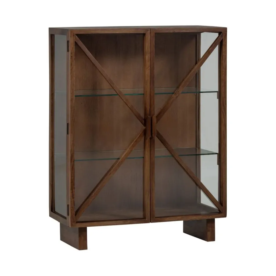 Vitrinekasten<WOOOD Vitrinekast Kella Donkerbruin - 100x132x44 cm