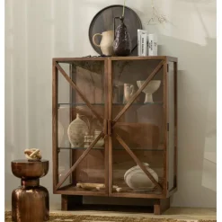 Vitrinekasten<WOOOD Vitrinekast Kella Donkerbruin - 100x132x44 cm