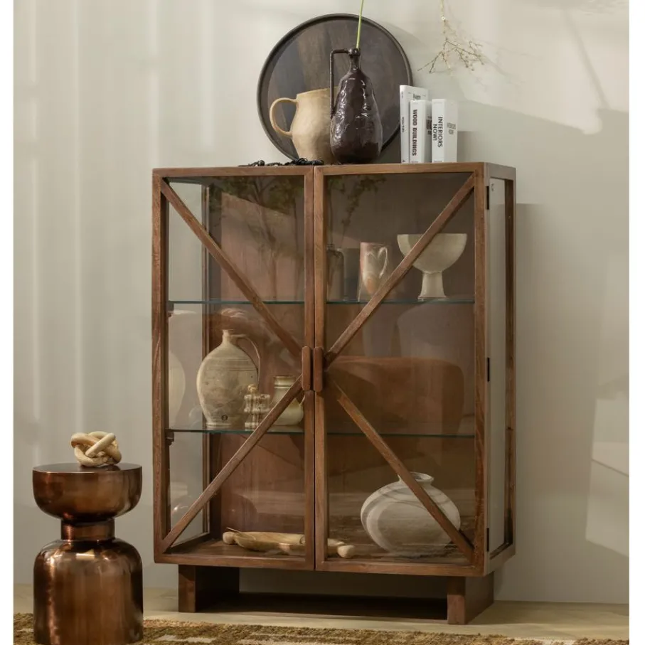 Vitrinekasten<WOOOD Vitrinekast Kella Donkerbruin - 100x132x44 cm