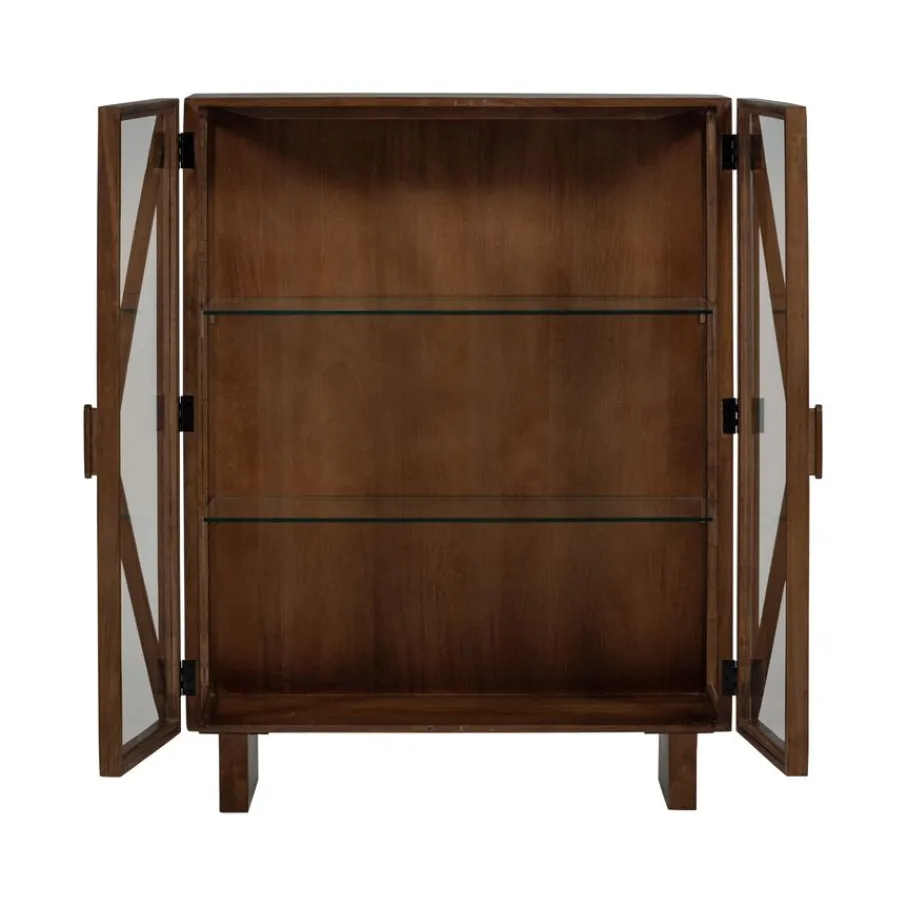 Vitrinekasten<WOOOD Vitrinekast Kella Donkerbruin - 100x132x44 cm