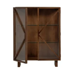 Vitrinekasten<WOOOD Vitrinekast Kella Donkerbruin - 100x132x44 cm