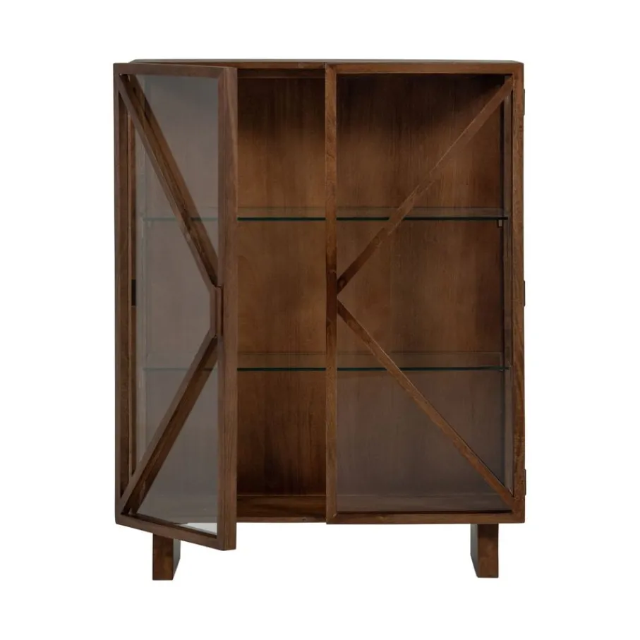 Vitrinekasten<WOOOD Vitrinekast Kella Donkerbruin - 100x132x44 cm