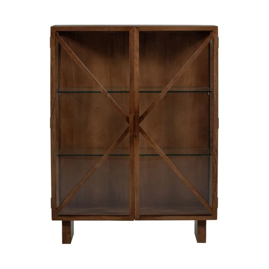 Vitrinekasten<WOOOD Vitrinekast Kella Donkerbruin - 100x132x44 cm