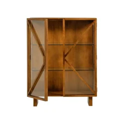 Vitrinekasten<WOOOD Vitrinekast Kella Naturel - 100x132x44 cm