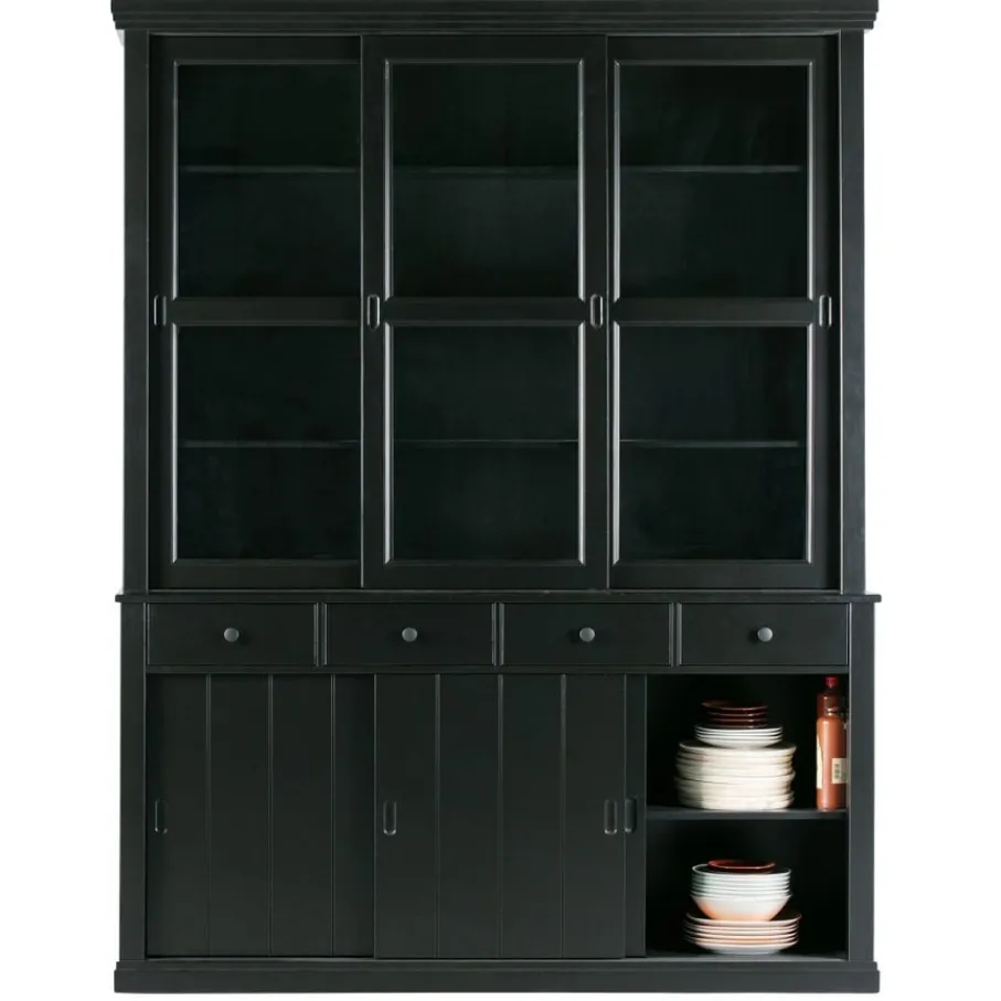 Vitrinekasten<WOOOD Vitrinekast Lagos Zwart - 166x214x48 cm