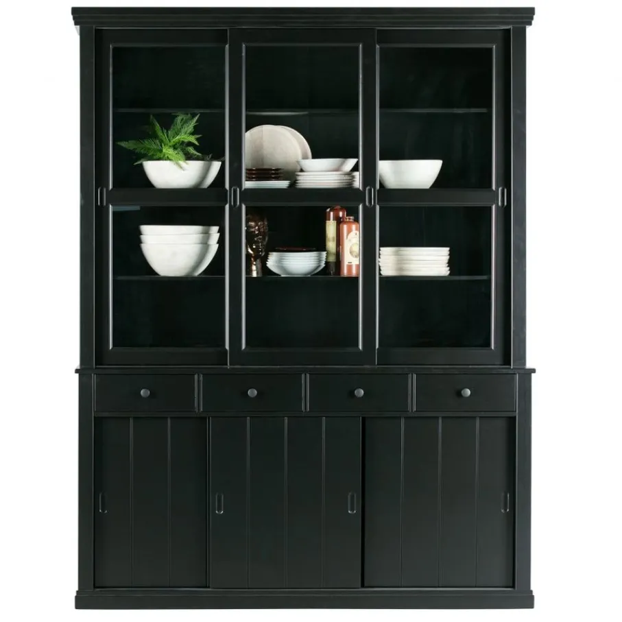 Vitrinekasten<WOOOD Vitrinekast Lagos Zwart - 166x214x48 cm
