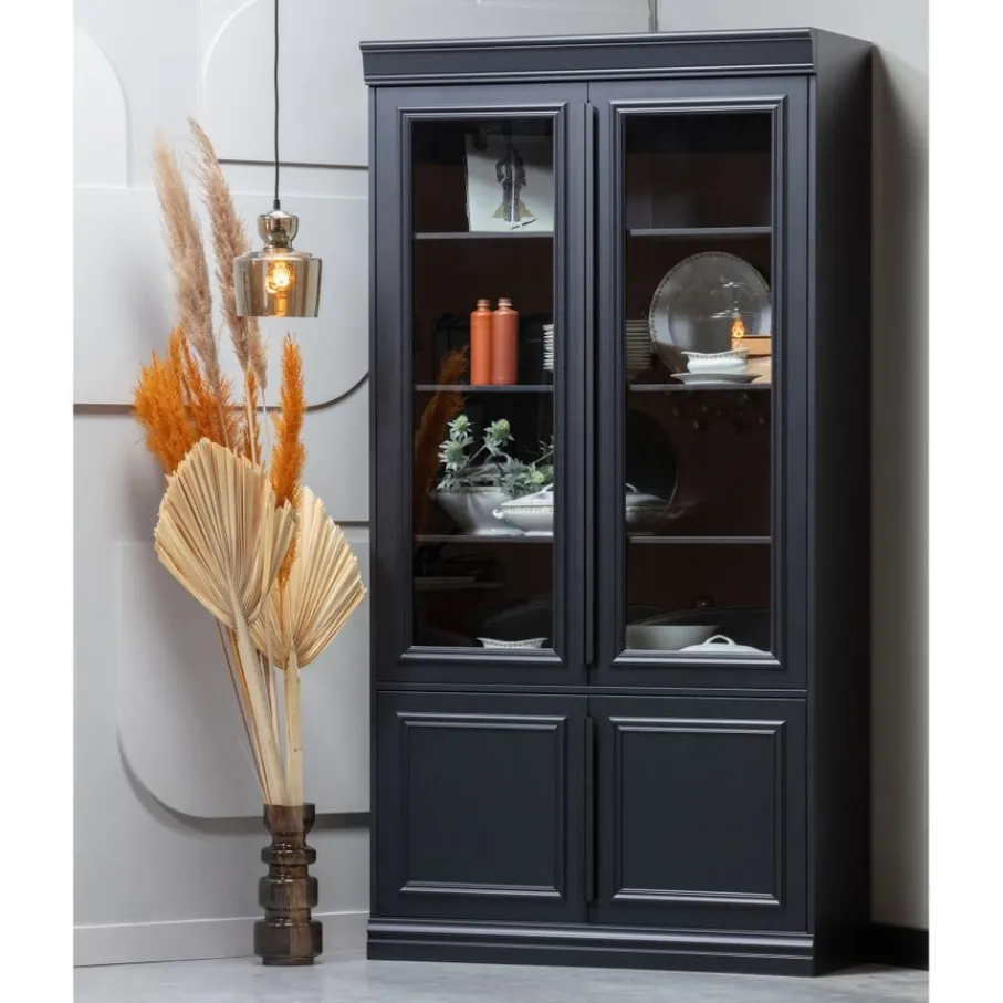Vitrinekasten<WOOOD Vitrinekast Organize Zwart - 110x215x44 cm