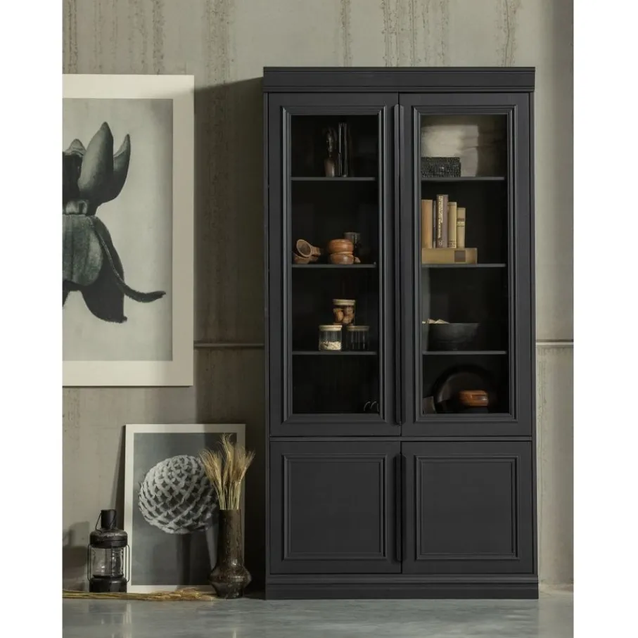 Vitrinekasten<WOOOD Vitrinekast Organize Zwart - 110x215x44 cm