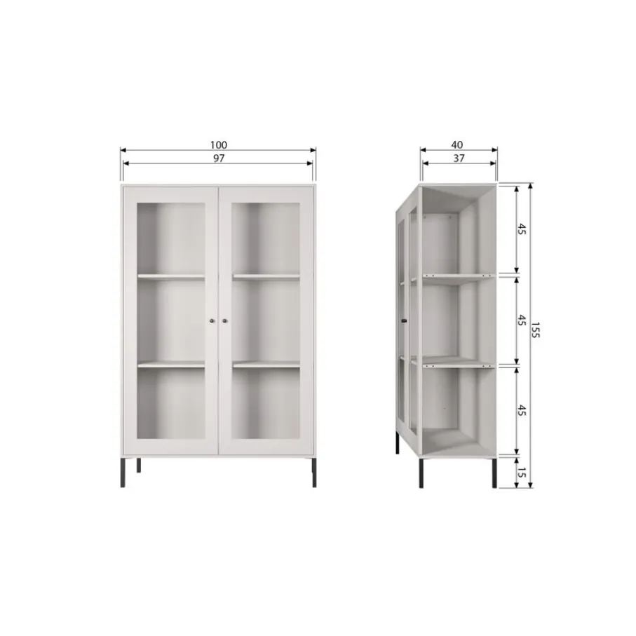 Vitrinekasten<WOOOD Vitrinekast Xam Grijs - 100x155x40 cm