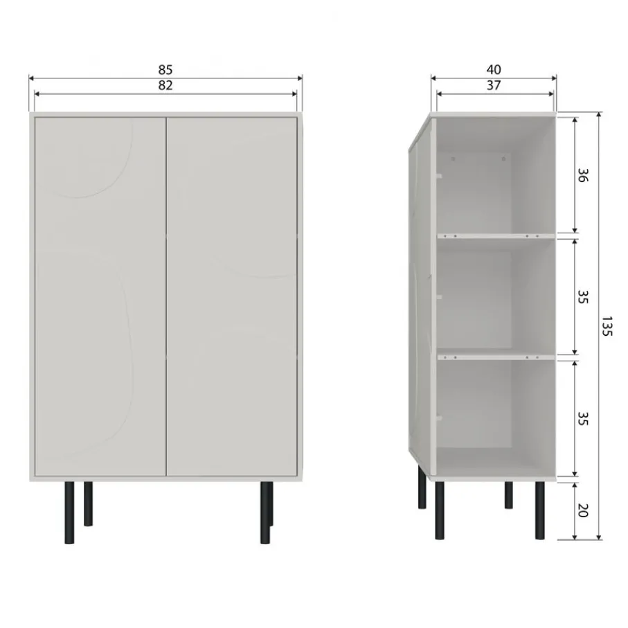 Wandkasten<WOOOD Wandkast Cadiz Mist - 85x135x40 cm