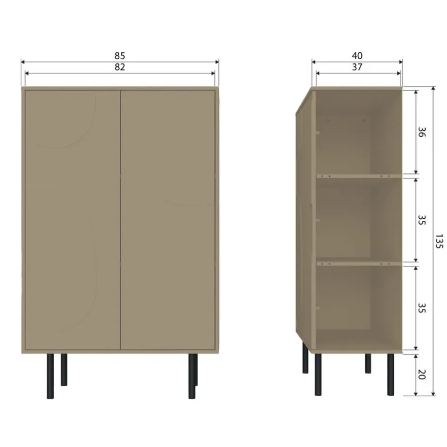 Wandkasten<WOOOD Wandkast Cadiz Mud - 85x135x40 cm