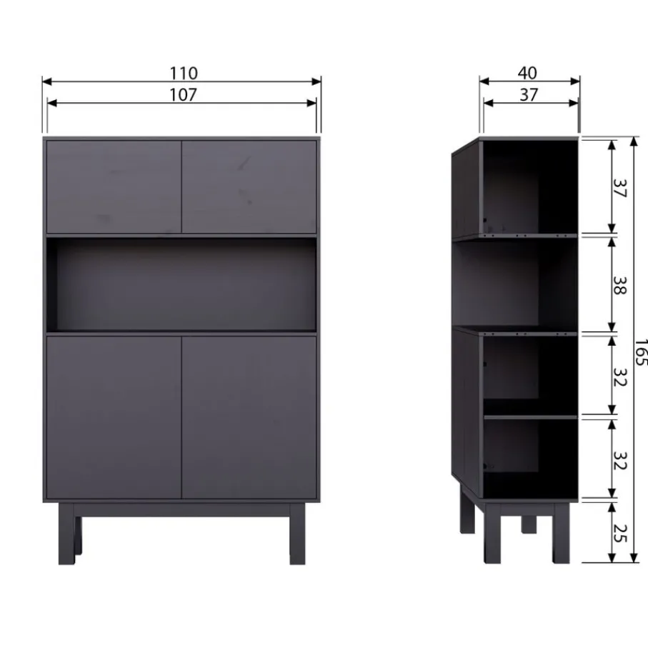 Wandkasten<WOOOD Wandkast Finca Zwart - 110x170x40 cm