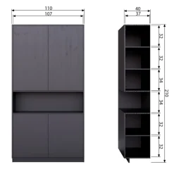 Wandkasten<WOOOD Wandkast Finca Zwart - 110x210x40 cm