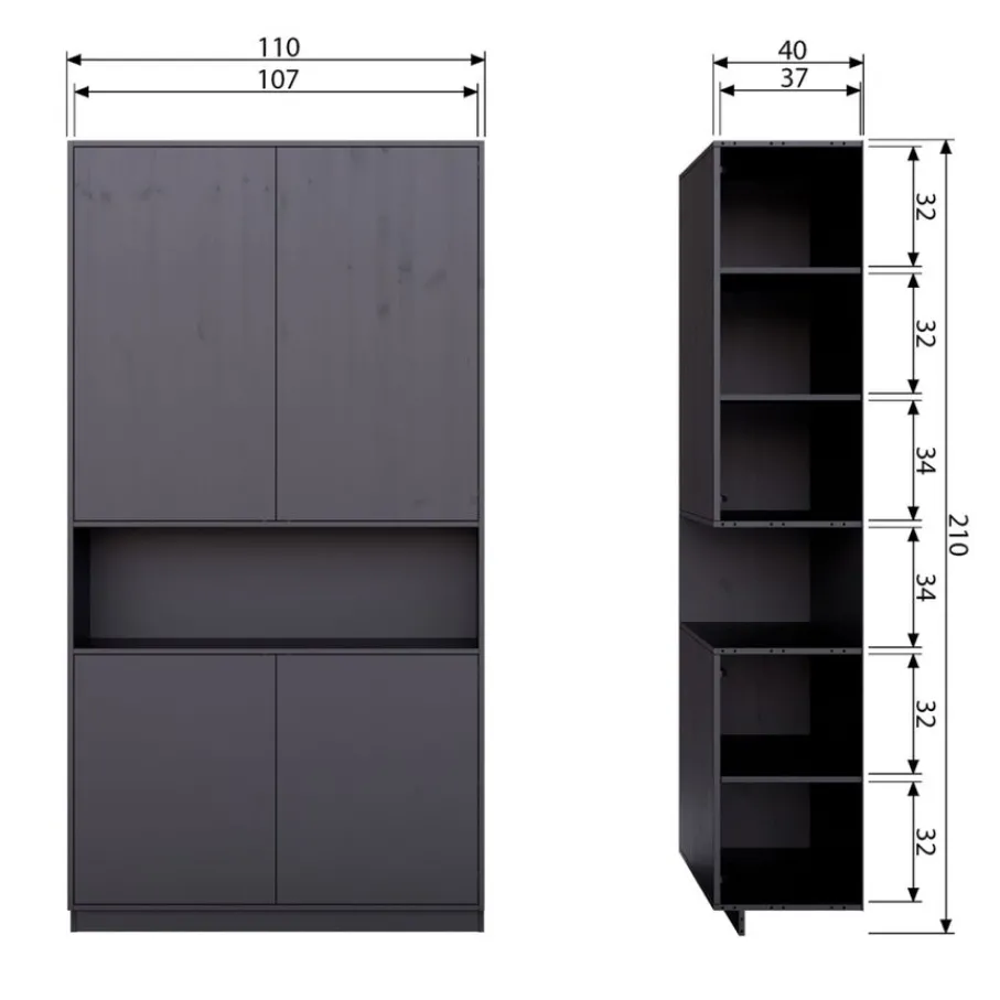 Wandkasten<WOOOD Wandkast Finca Zwart - 110x210x40 cm