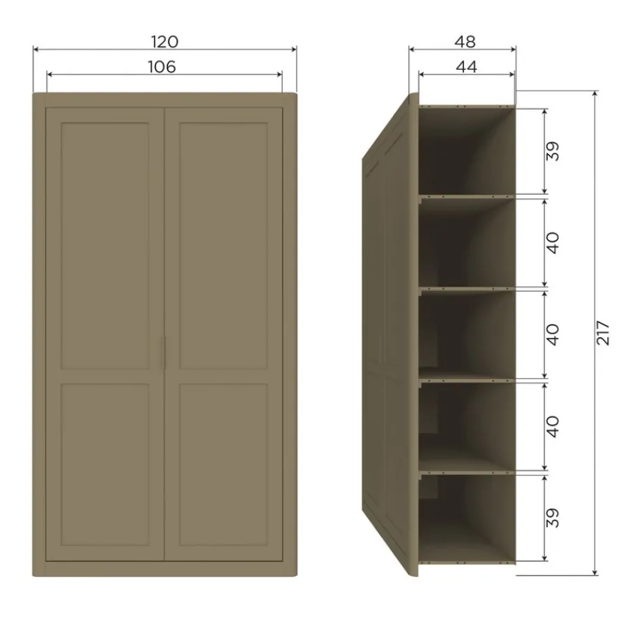 Wandkasten<WOOOD Wandkast Gunnar Mud - 120x217x48 cm