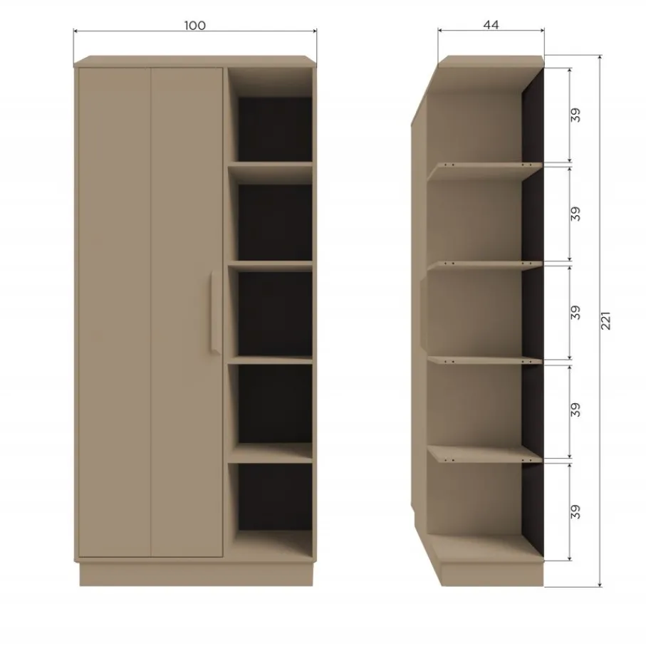 Wandkasten<WOOOD Wandkast Lowen Mud - 100x221x44 cm