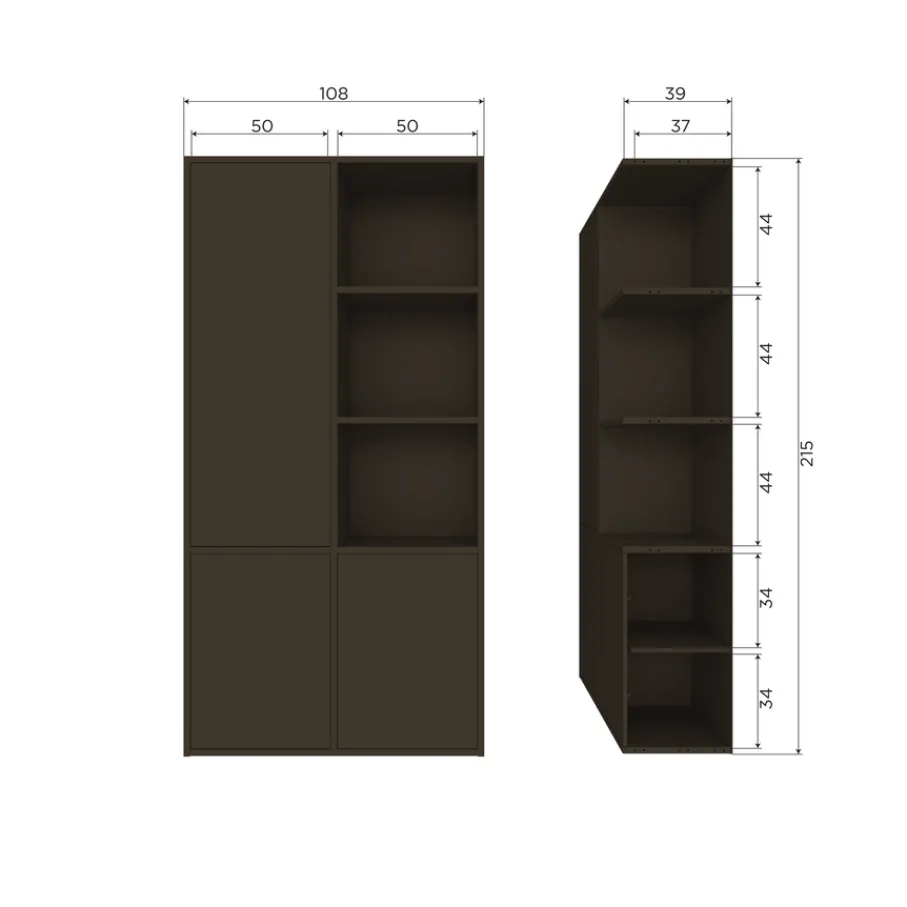 Wandkasten<WOOOD Wandkast Meggy Links Middenbruin - 108x215x40 cm