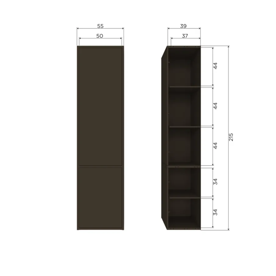Wandkasten<WOOOD Wandkast Meggy Middenbruin - 55x215x40 cm