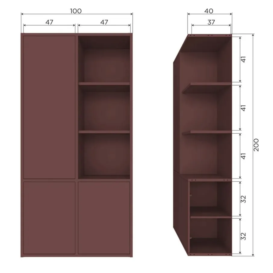 Opbergkasten<WOOOD Wandkast Merel Bordeaux - 100x200x40 cm