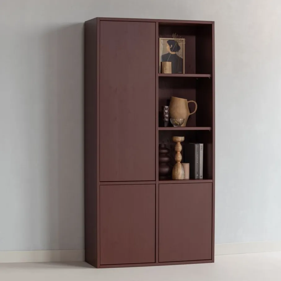 Opbergkasten<WOOOD Wandkast Merel Bordeaux - 100x200x40 cm