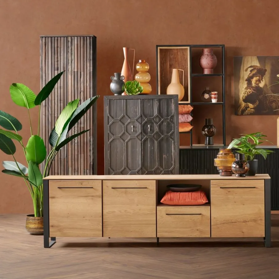 Wandkasten<WOOOD Wandkast New Gravure Bruin - 60x210x42 cm